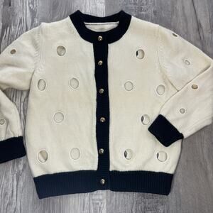 Aeffe M Cardigan Alberta Ferretti Hole Knitwear Black Beige Virgin Wool Sweater